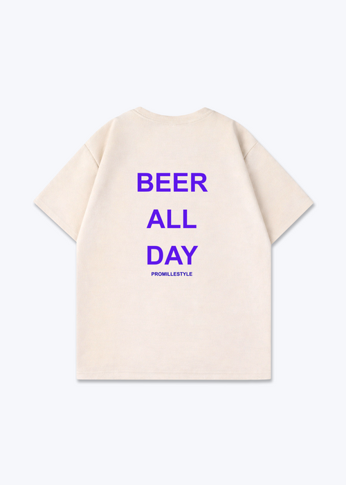 Beer All Day Oversized Shirt - Beige Back (Designed)