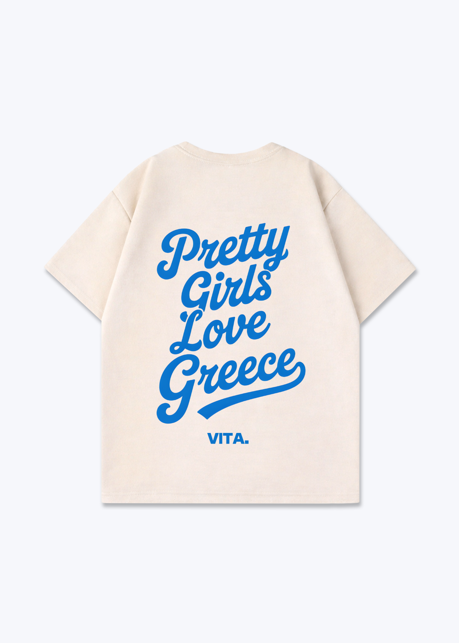 Pretty Girls Love Greece Oversized Shirt - Beige Back (Designed)